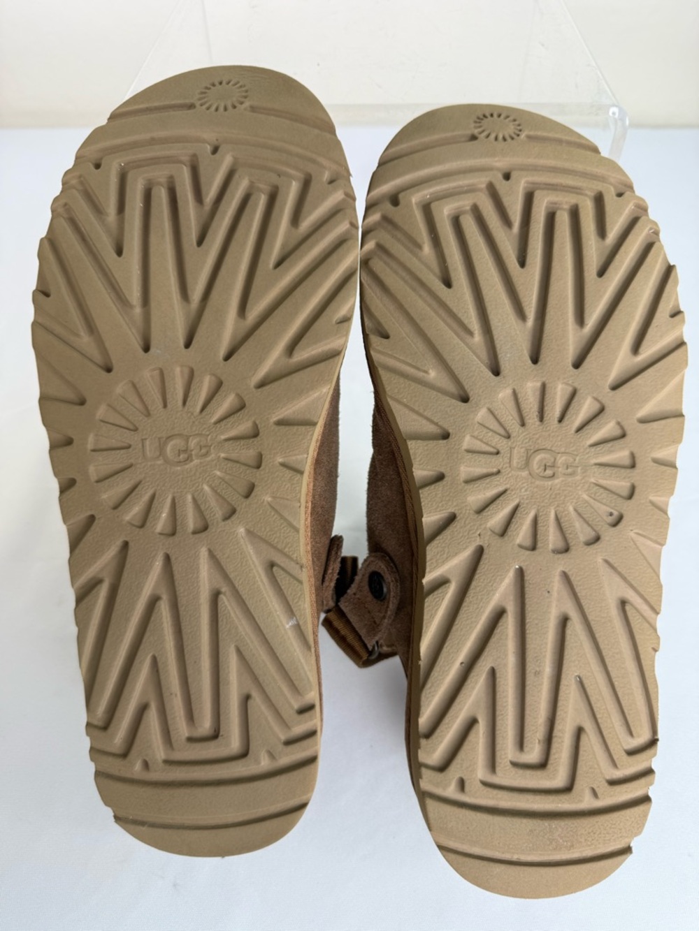UGG Lanah Chestnut Suede Leather Platform Clogs Mules Fur Lined Slippers Size 9 - Picture 12 of 13